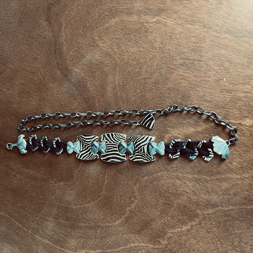 Chico's Animal Print Black and Silver Chain Belt - One Size